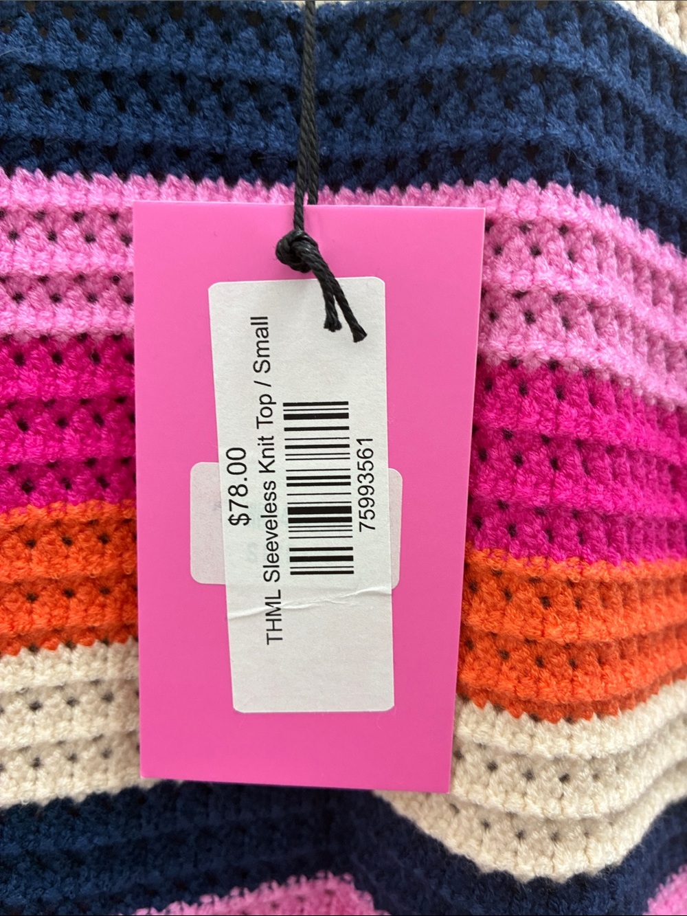 THML Striped Crochet Knit Sleeveless Crew in Pink, Orange, Navy & Cream - Picture 3 of 10